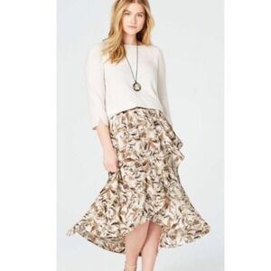 J Jill High-low Skirt Floral Ruffles XSmall Petite Modest Elastic Waist Cream